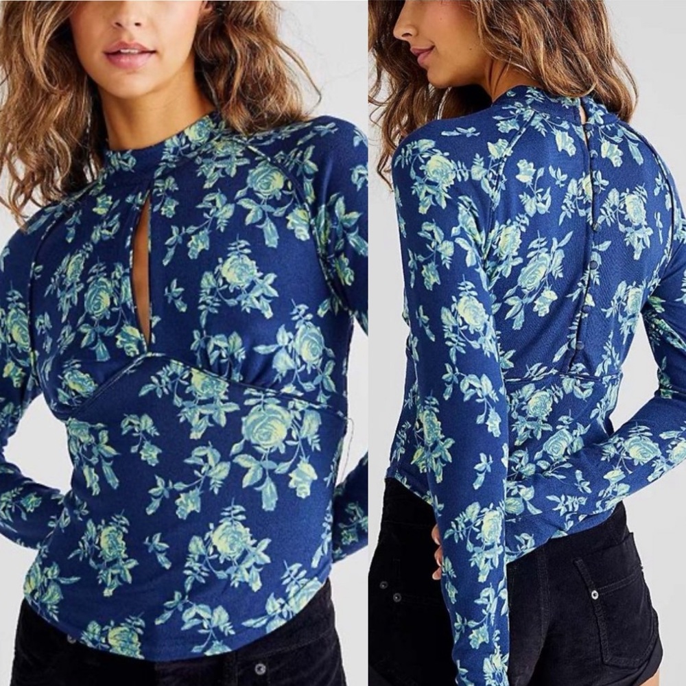 Free People Dinner Party Printed Top / Indigo Combo